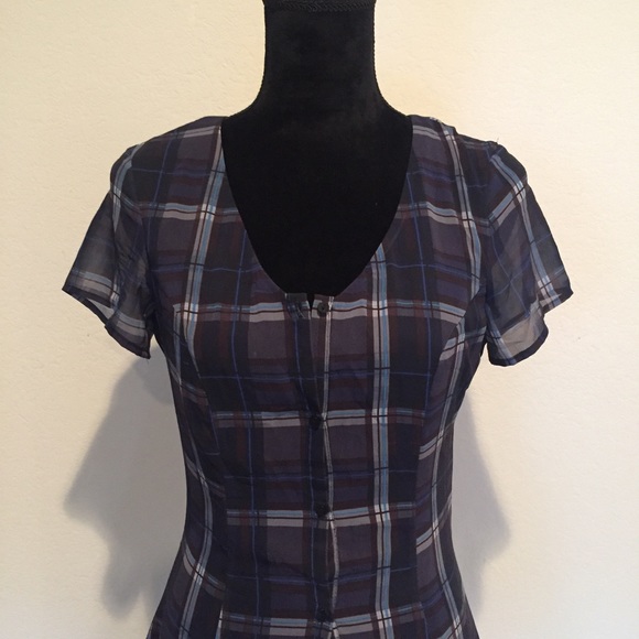 H&M Blue Plaid Mini Dress Size 4 - Picture 2 of 5